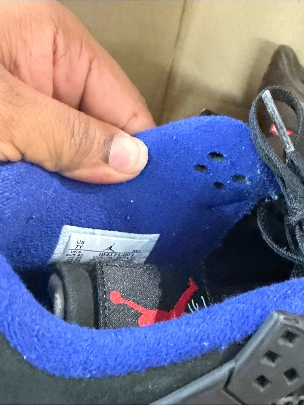 Jordan Men's Black Sneakers with Royal Blue and Red Accents
